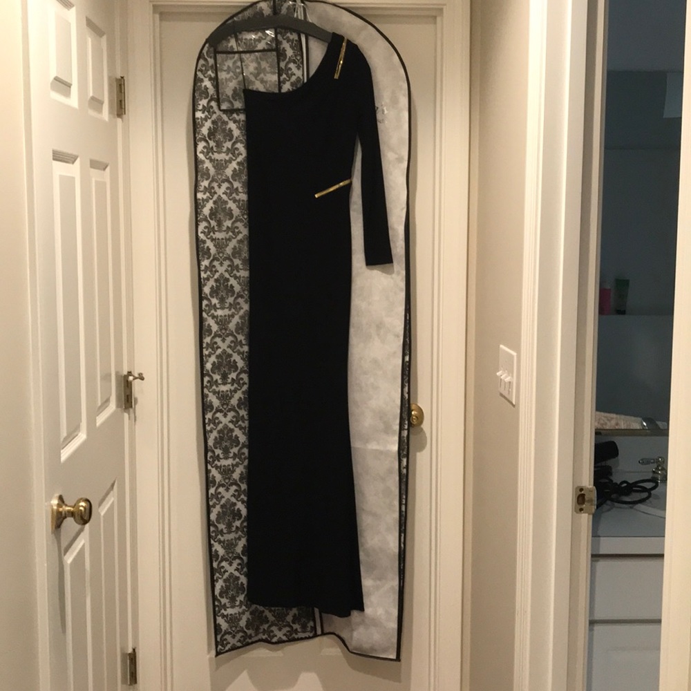 Long black dress with gold detailing